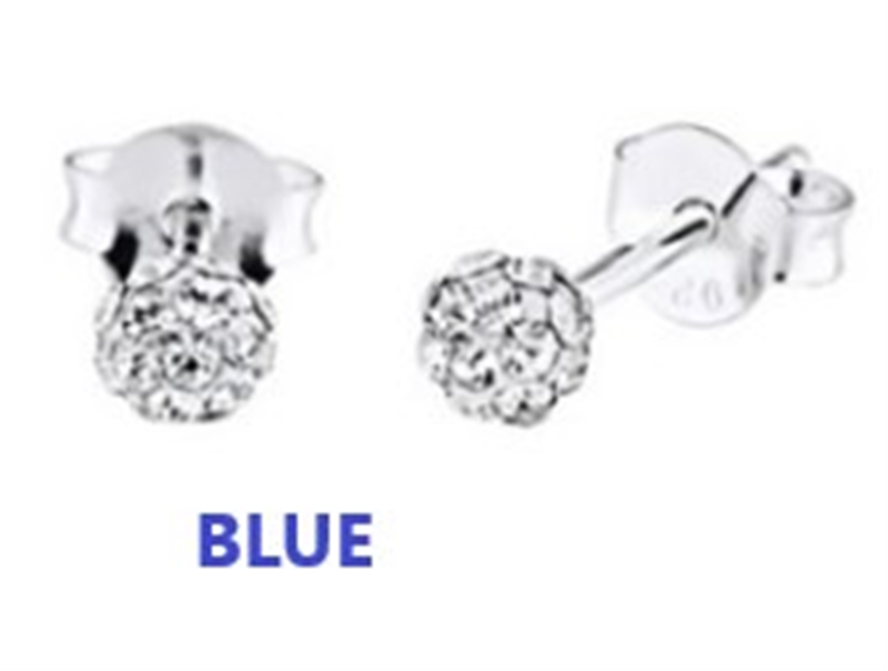 Sterling Silver Blue Crystal Ball Stud Earrings - 4mm