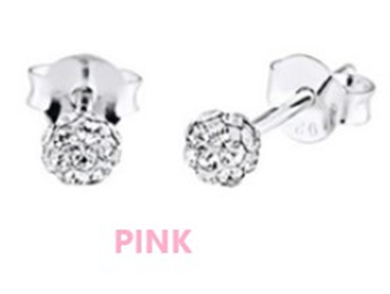 Sterling Silver Pink Crystal Ball Stud Earrings - 4mm