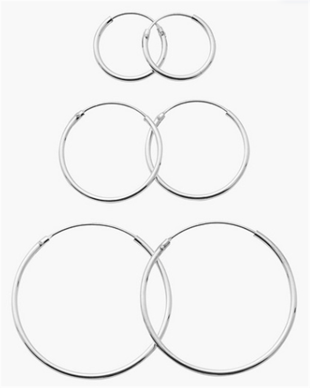 Sterling Silver Set of 3 Plain Hoop Earrings - 14mm, 20mm, 30mm