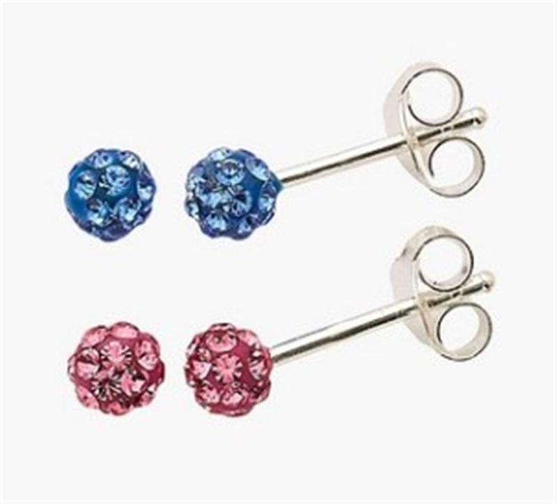 Sterling Silver 4mm Blue & Pink Ball Studs Set
