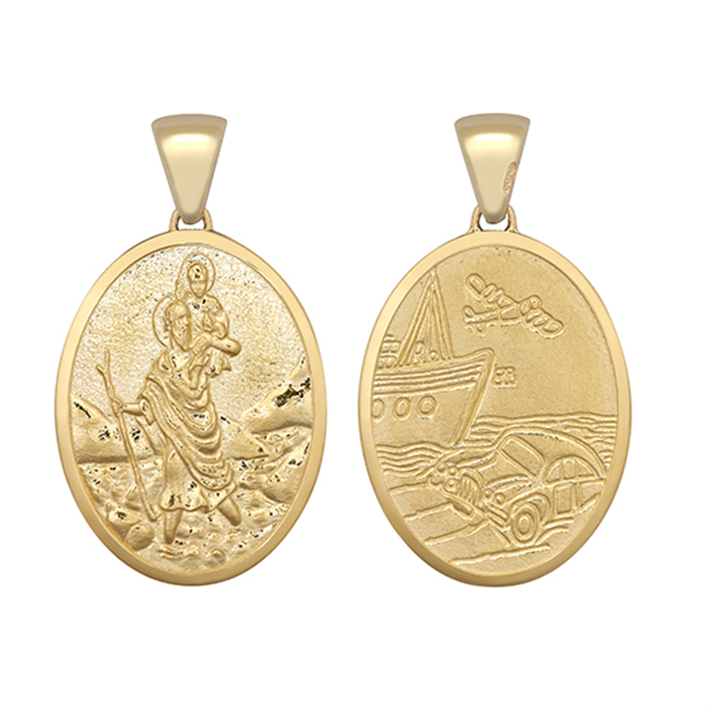 9ct YG Oval St Christopher Sea,Air&Land Medallion Pendant
