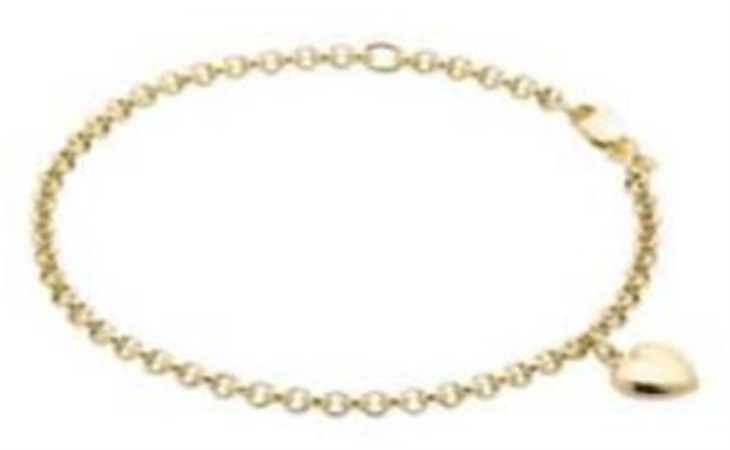 14ct YG Belcher Bracelet with Heart Charm / 7
