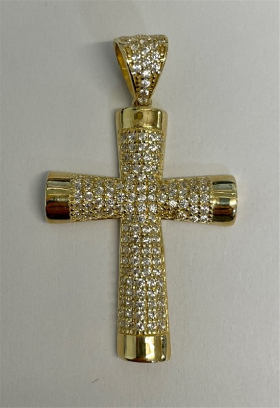 9ct YG Cz Fancy Cross Pendant