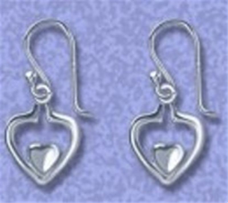 Sterling Silver Heart in Heart Drop Earrings