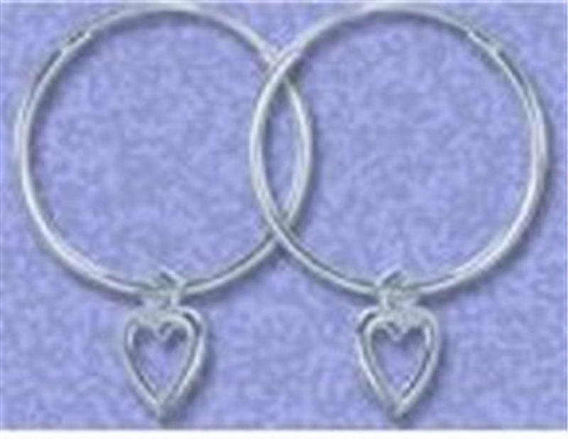 Sterling Silver Dangle Open Heart 20mm Hoop Earrings
