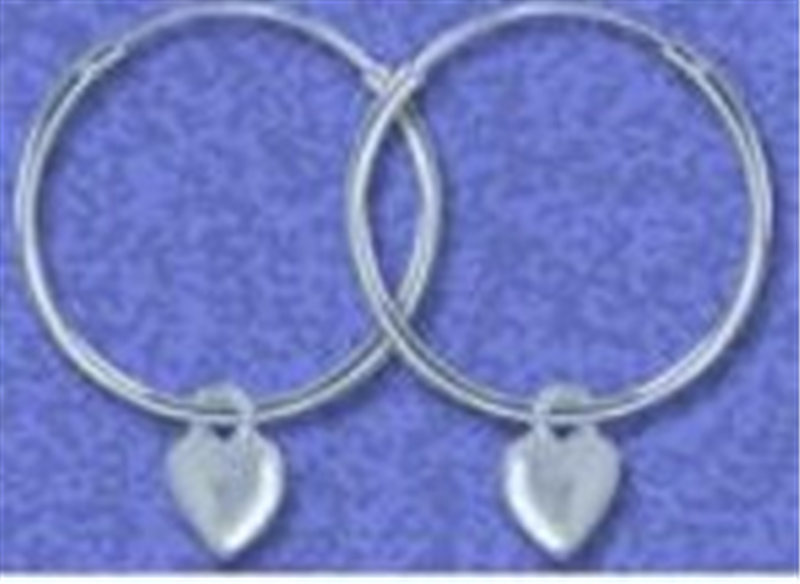 Sterling Silver Dangle Heart 20mm Hoop Earrings
