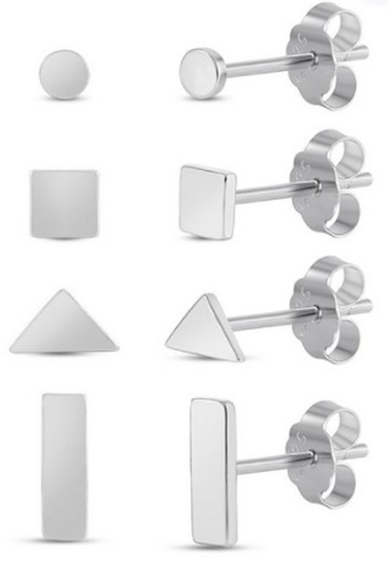 Sterling Silver Geometric 4 Pair Stud Earring Set