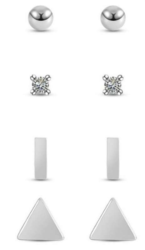 Sterling Silver 4 Pair Stud Earring Set