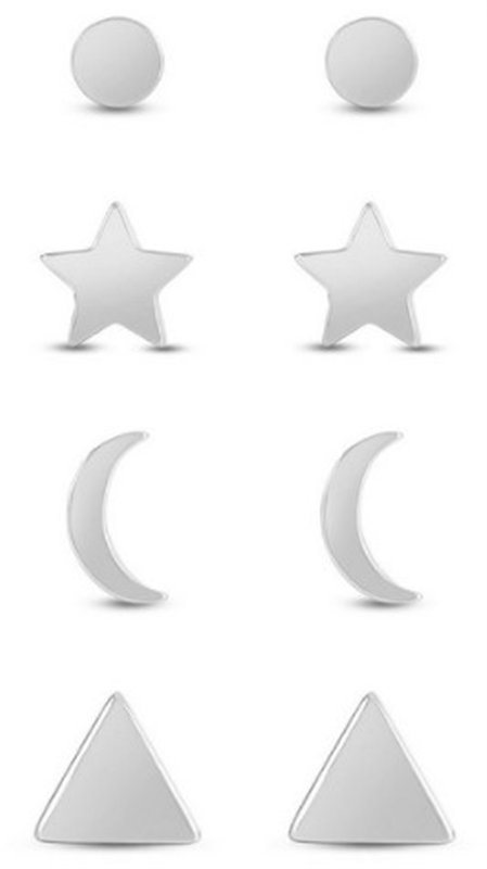 Sterling Silver Shapes 4 Pair Stud Earring Set