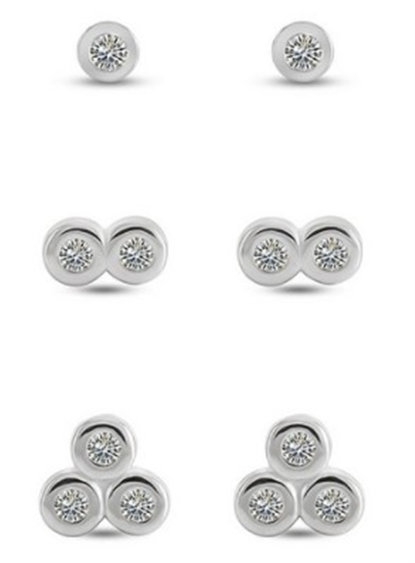 Sterling Silver 3 Pair CZ Stud Earring Set