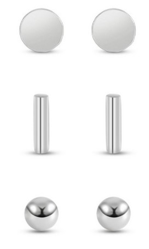 Sterling Silver 3 Pair Stud Earring Set