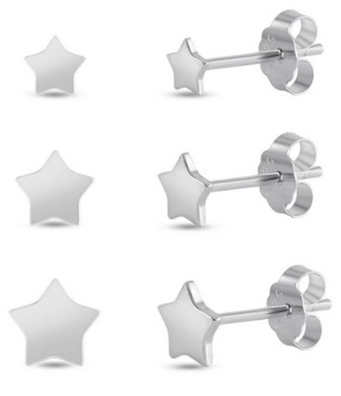 Sterling Silver 3 Pair Stars Stud Earring Set