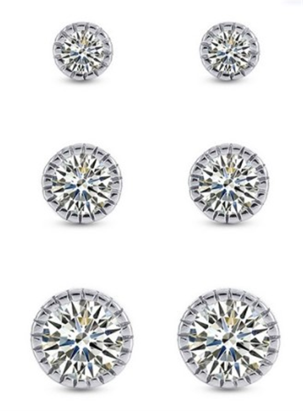 Sterling Silver 3 Pair Timeless CZ Stud Earring Set