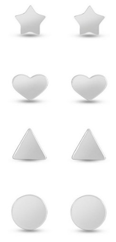 Sterling Silver Essential Shapes 4 Pair Stud Earring Set
