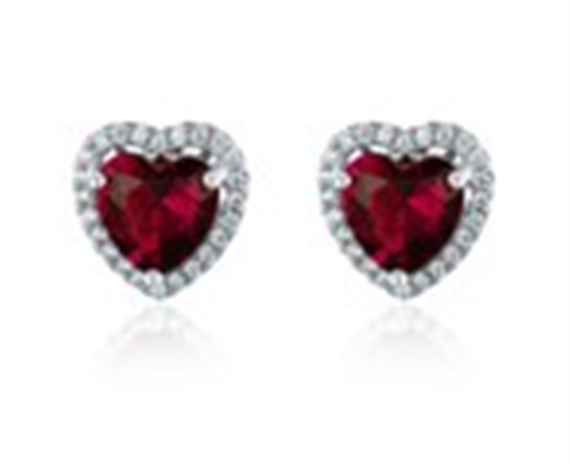 925 Sterling Silver Red CZ Heart Studs