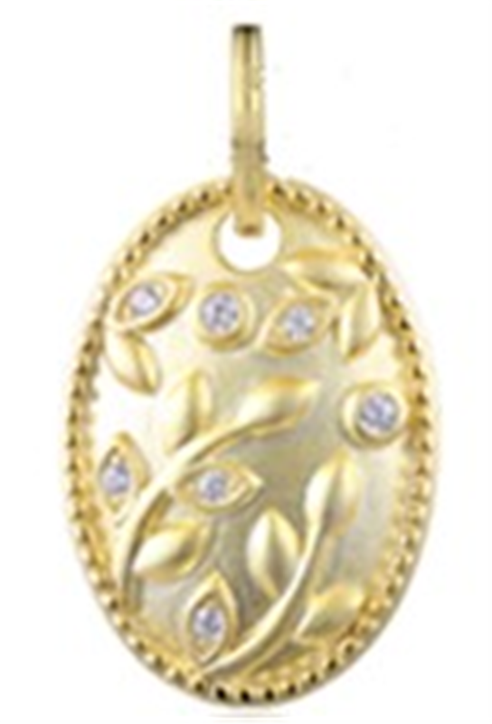 Sterling Silver Yellow Gold Plated Oval Floral CZ Pendant / 18