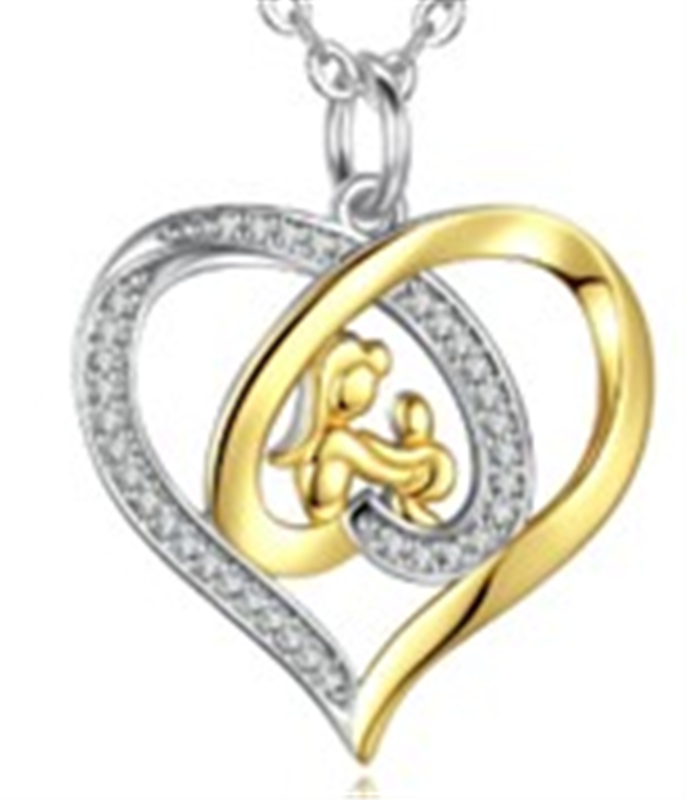 Sterling Silver Two-Tone Family CZ Heart Pendant / 18