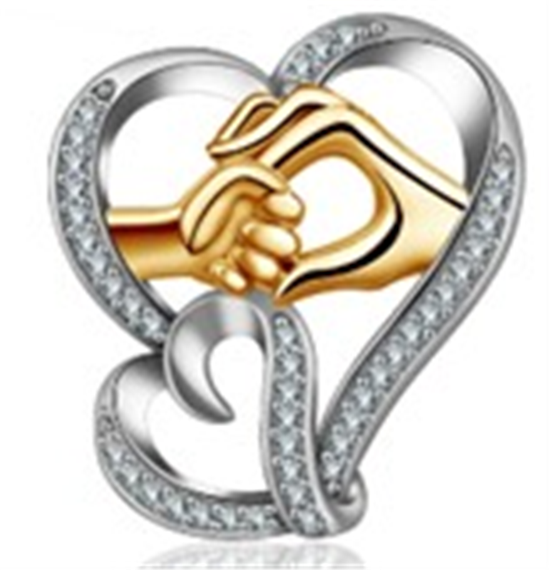 Sterling Silver Two-Tone 'Helping Hand' Hearts CZ Pendant / 18