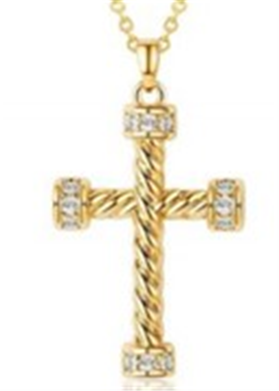 Sterling Silver Yellow Gold Plated Twist CZ Cross Pendant /  18