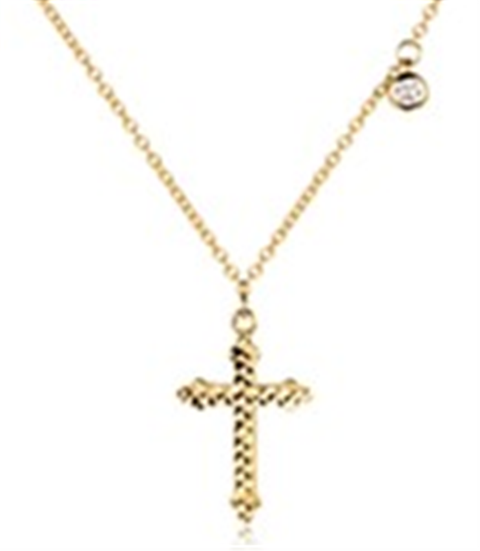 Sterling Silver Yellow Gold Plated CZ Cross Necklace / 18