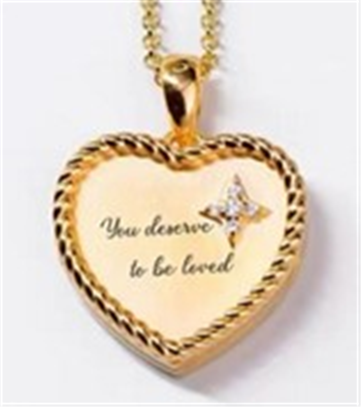Sterling Silver Yellow Gold Plated 15mm 'you are loved' CZ Heart Locket Pendant / 18