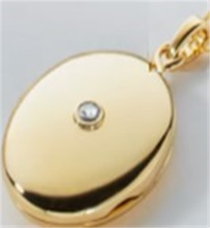 Sterling Silver 19mm Yellow Gold Oval CZ Locket Pendant / 18