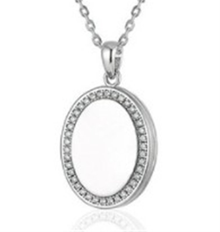 Sterling Silver 19mm Oval CZ Border Locket Pendant / 18