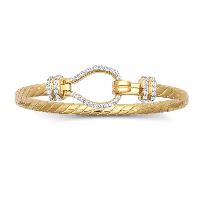 9ct YG CZ Twisted Baby Hook Bangle