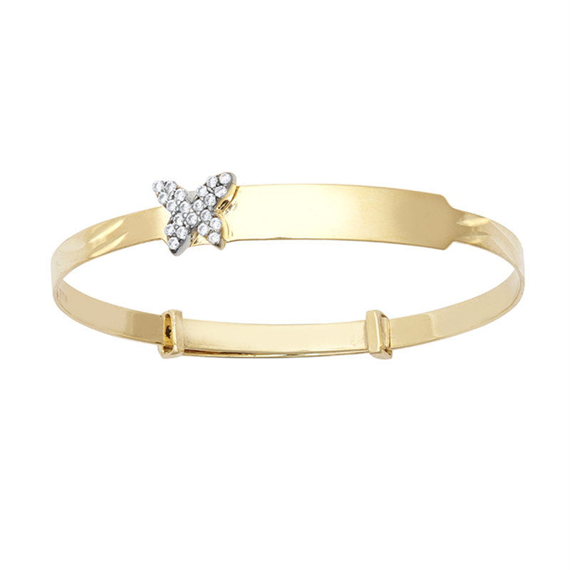 9ct YG Kids CZ Butterfly Diamond Cut Expandable Bangle
