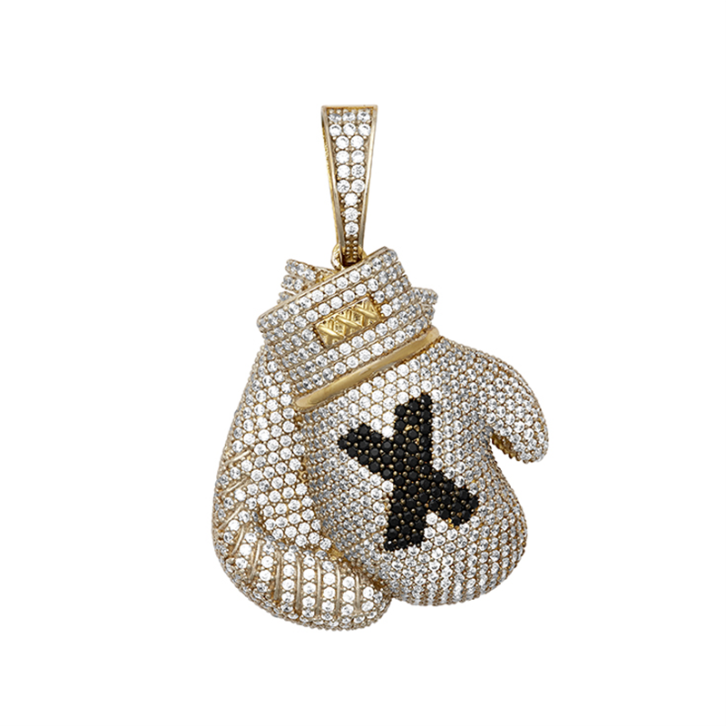 9ct YG CZ X Boxing Glove Pendant