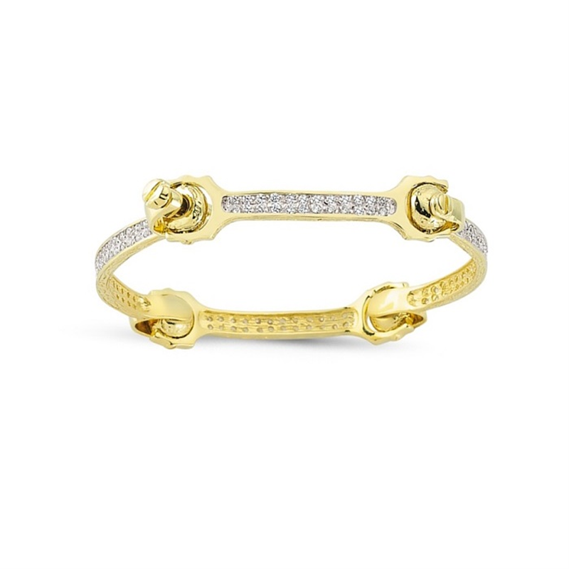 9ct YG Cz Ladies Bone Bangle