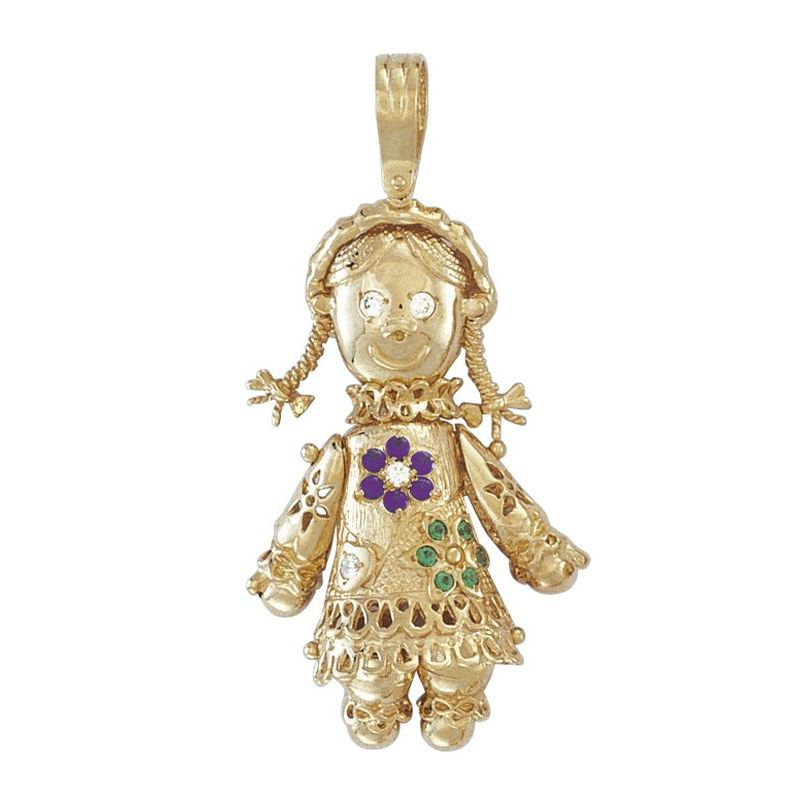 9ct YG Cz Moveable Ragdoll Pendant