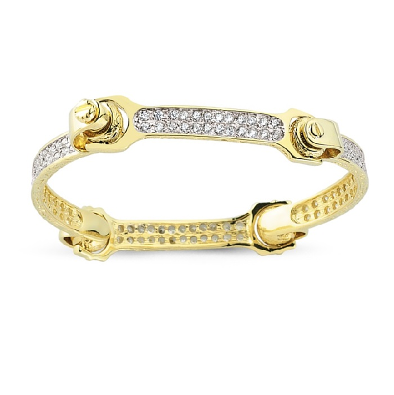 9ct YG Cz Bone Gents Bangle
