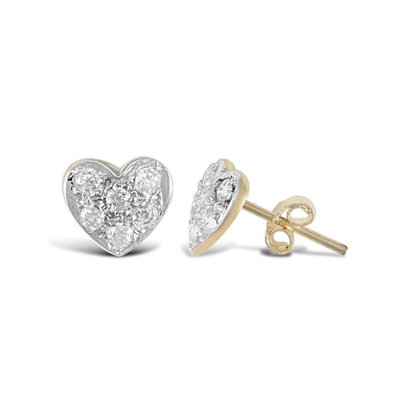 9ct Yellow Gold CZ Heart Stud Earrings