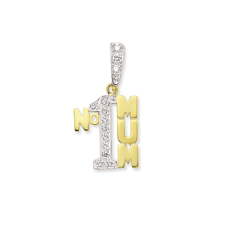 9ct Yellow Gold CZ No.1 Mum Pendant