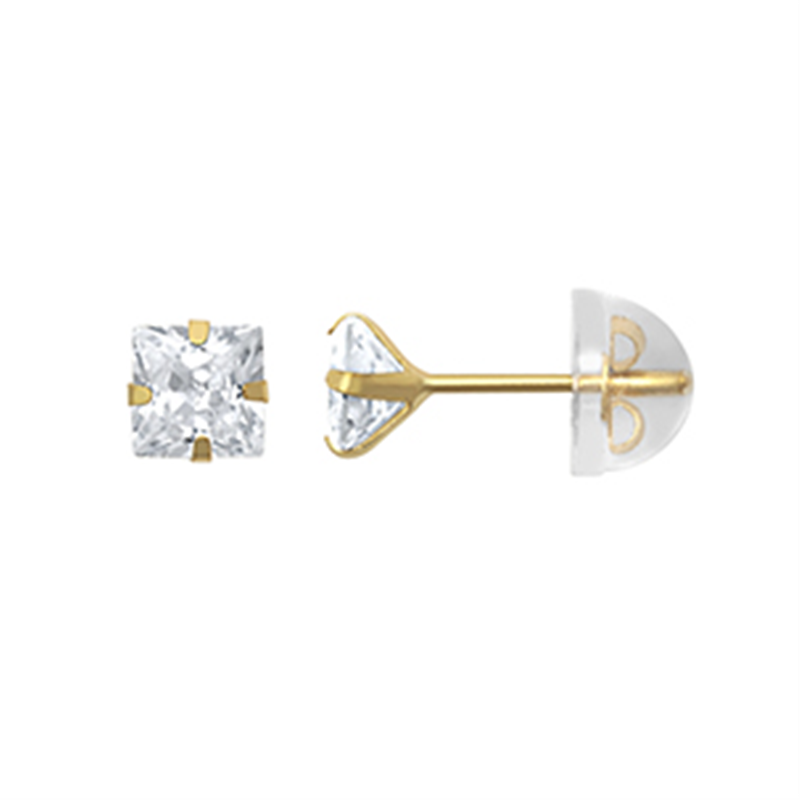 9ct YG CZ 4mm Square Stud Earrings