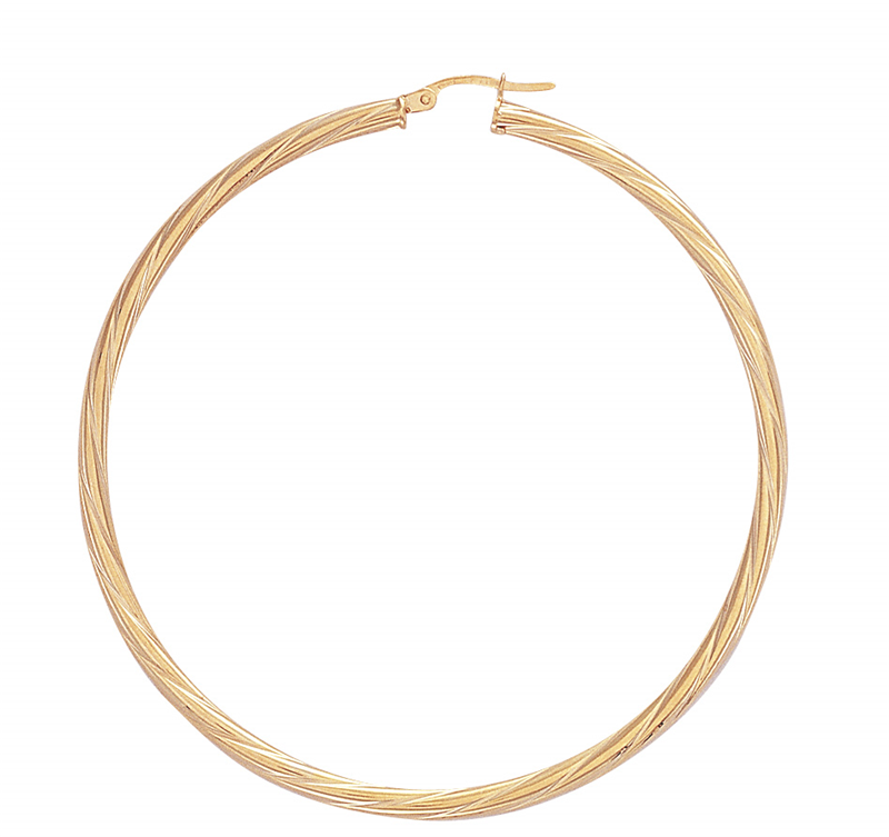 9ct YG 60mm Twist Hoop Earrings