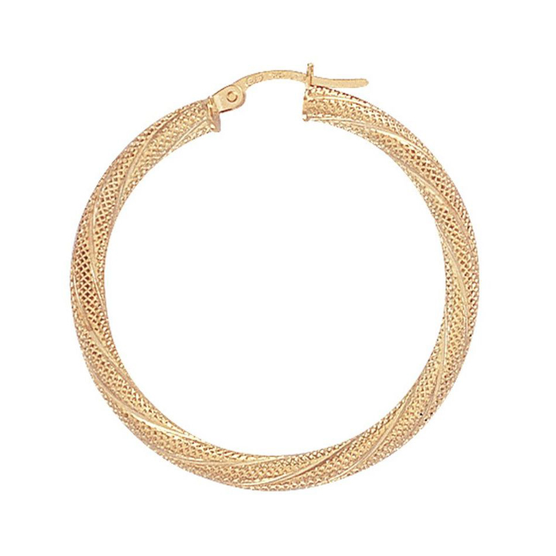 9ct Yellow Gold Frosted Twist Hoop Earrings