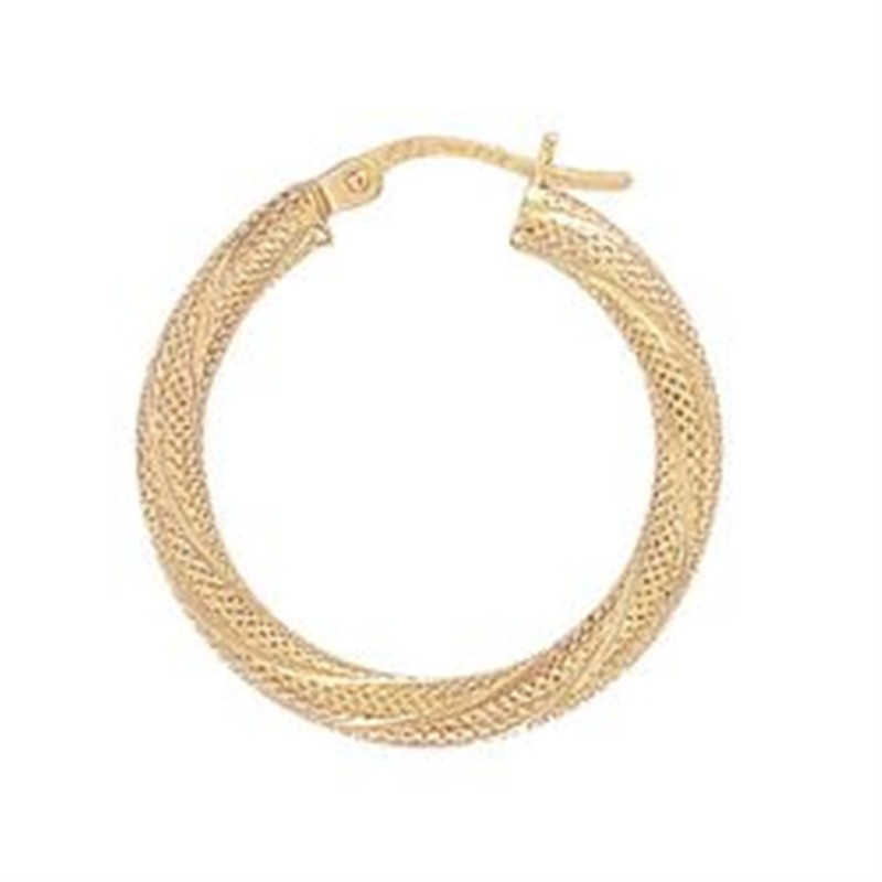 9ct Yellow Gold Frosted Twist Hoop Earrings