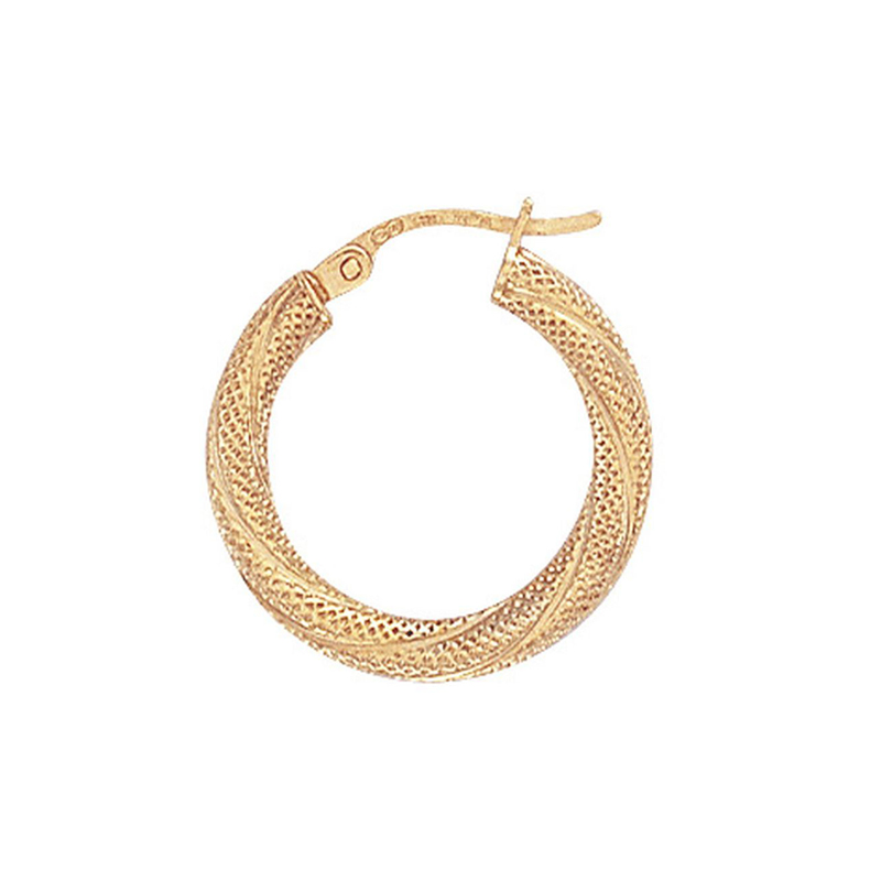 9ct Yellow Gold Frosted Twist Hoop Earrings