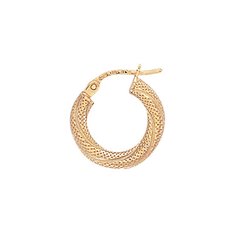 9ct Yellow Gold Frosted Twist Hoop Earrings