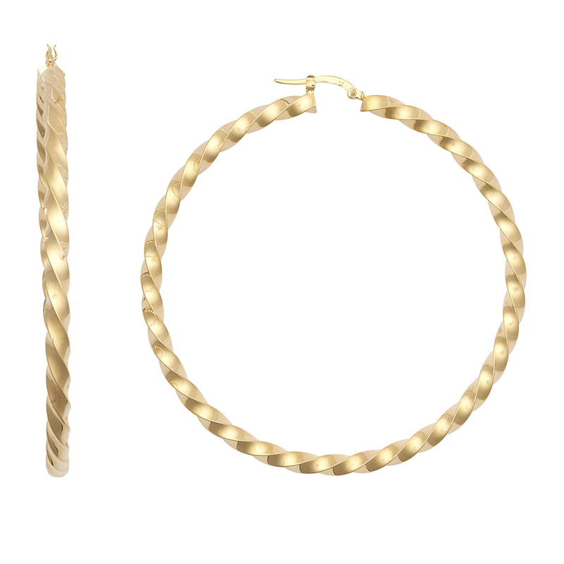 9ct YG 60mm Satin Twist Hoop Earrings
