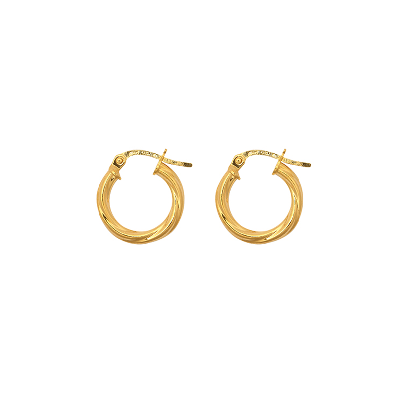 9ct Yellow Gold Twist Hoop Earrings 10mm