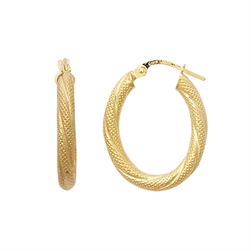9ct Yellow Gold Frosted Twist Hoop Earrings
