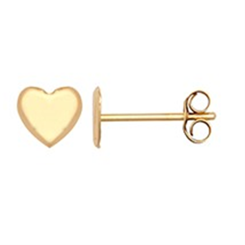 9ct YG Plain Heart Stud Earrings