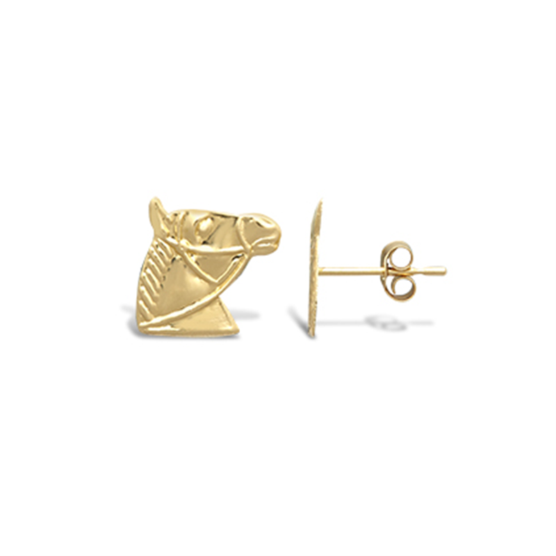 9ct YG Horse Head Stud Earrings