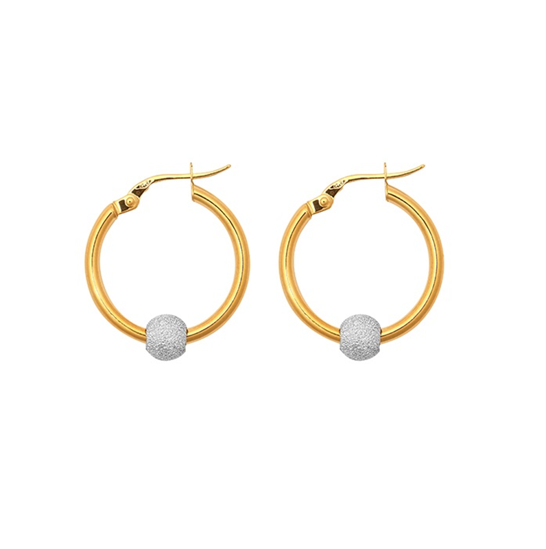 9ct Yellow Gold Plain Hoop Earrings with White Ball 15mm