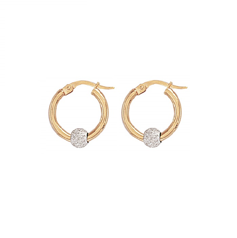 9ct Yellow Gold Plain Hoop Earrings with White Ball 13mm