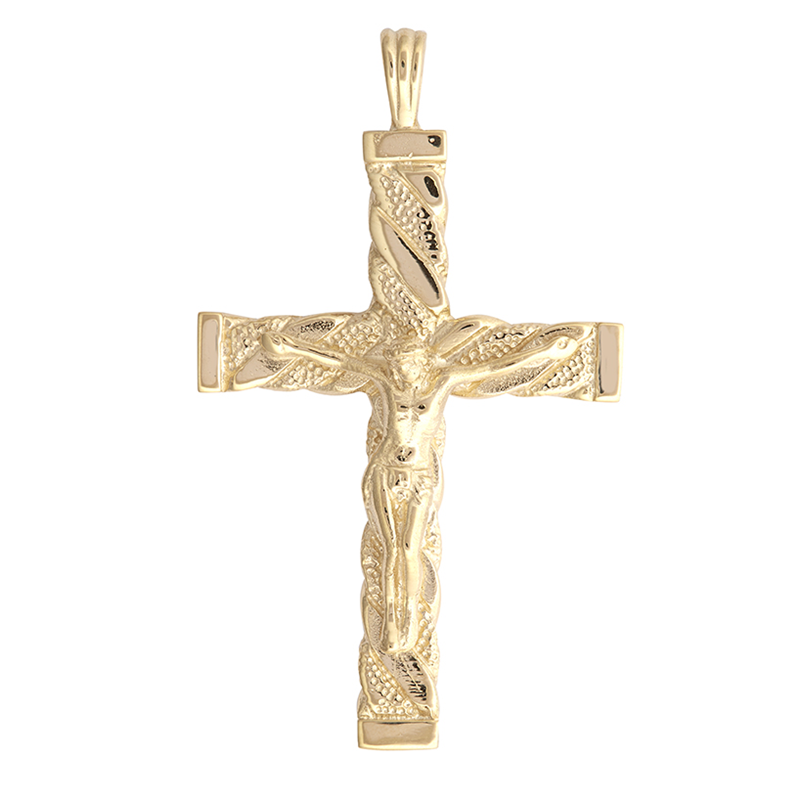 9ct Yellow Gold Engraved Crucifix Cross Pendant
