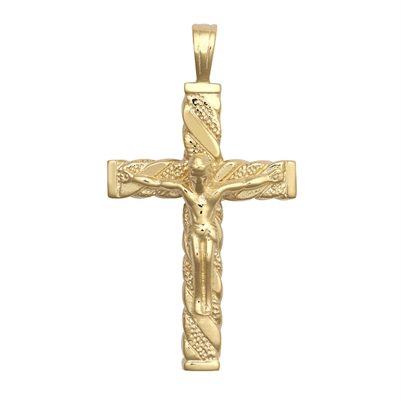 9ct Yellow Gold Engraved Crucifix Cross Pendant